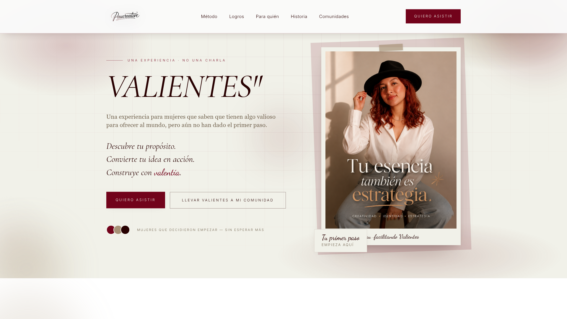 Landing Valientes by Paucreative — experiencia editorial para mujeres emprendedoras