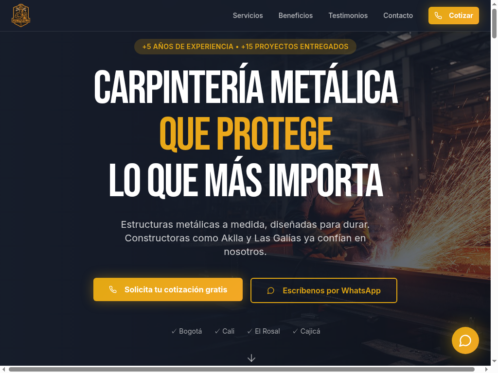 Landing page de Soldaestructuras del Occidente — branding industrial premium